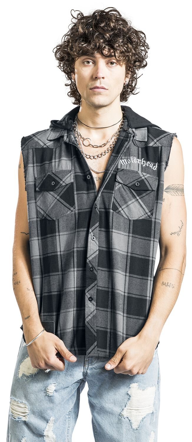 Motorhead - Sleeveless Plaid Shirt Hoodie - Image 5