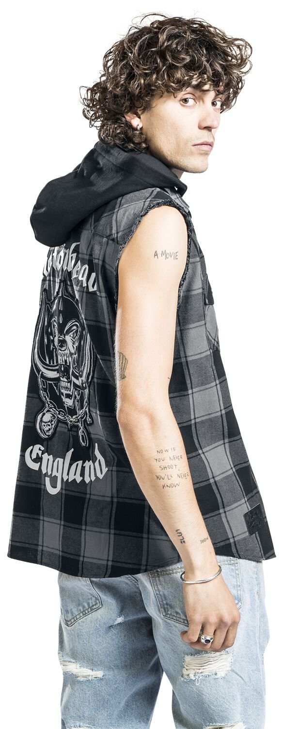 Motorhead - Sleeveless Plaid Shirt Hoodie - Image 6