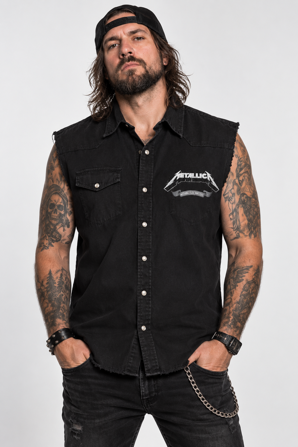 Metallica -Nothing Else Matters Battle Vest Work Shirt – Black - Image 4